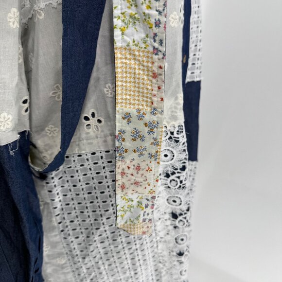 Gabby Isabella Womens Long Patchwork Denim & Lace Dress Blue & White Size S - Picture 11 of 14